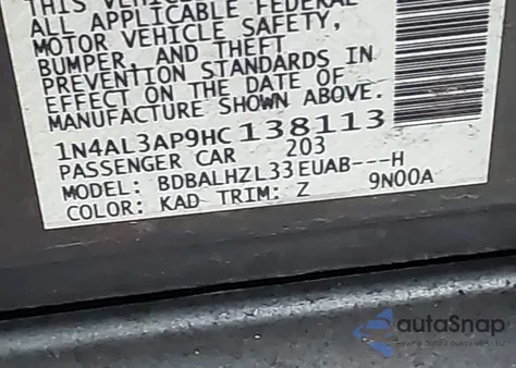 2017 Nissan Altima 2.5 Sr from USA, damaged, VIN 1N4AL3AP9HC138113